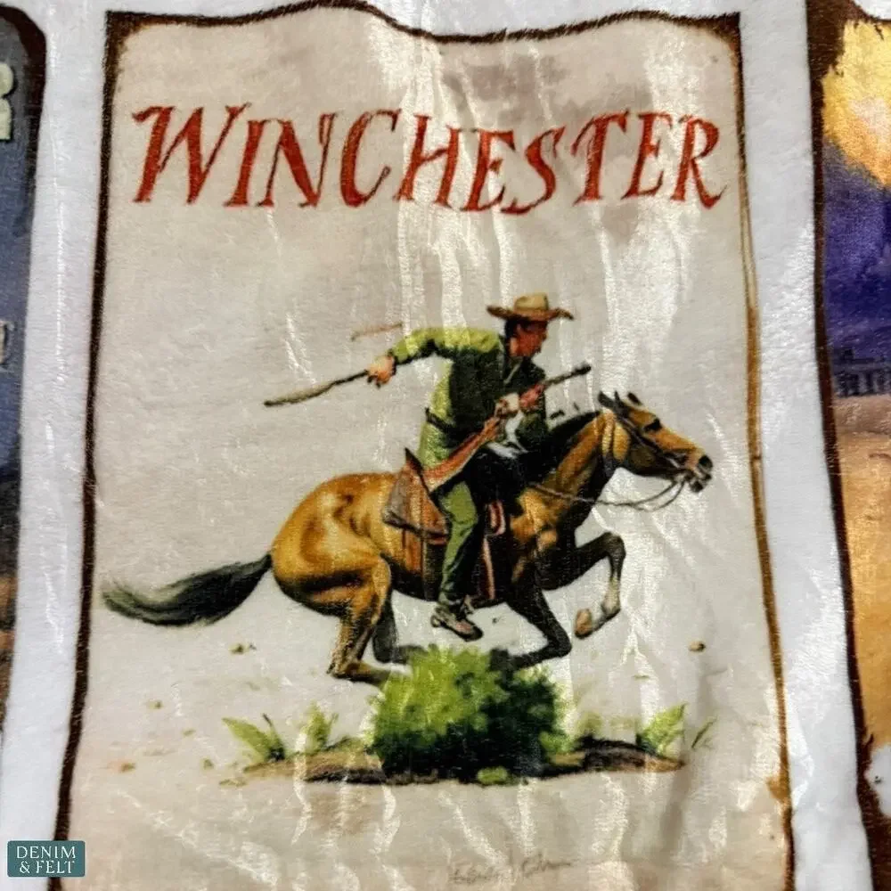 Lucky & Blessed Western Cowboy Poster Sherpa Throw‎ Blanket Vintage Rustic NEW